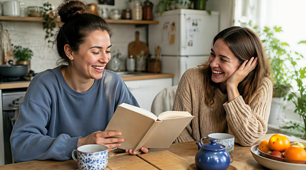 Читання смішної книги з подругою