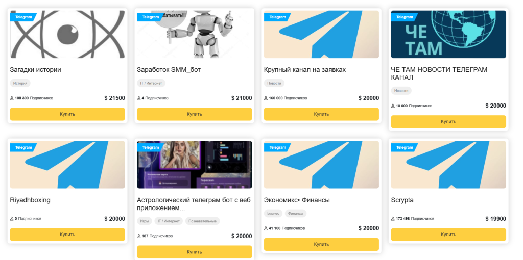 Telegram аккаунты на продажу на Madbid
