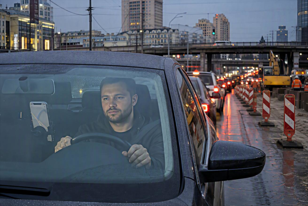 Водій Bolt у міському заторі