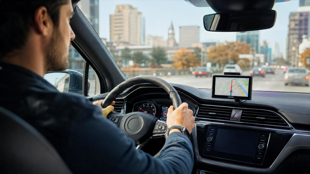 Автомобильный навигатор Garmin в дороге