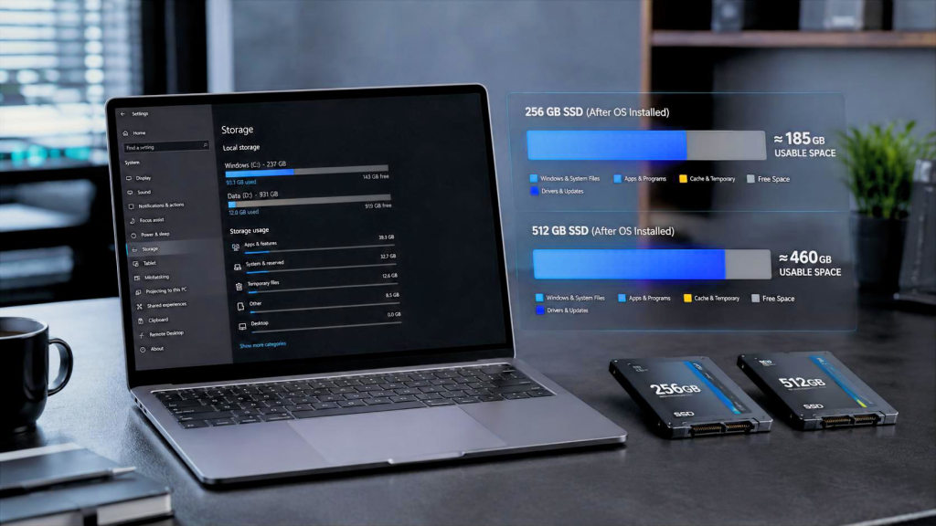 Порівняння реального обсягу SSD після інсталяції Windows