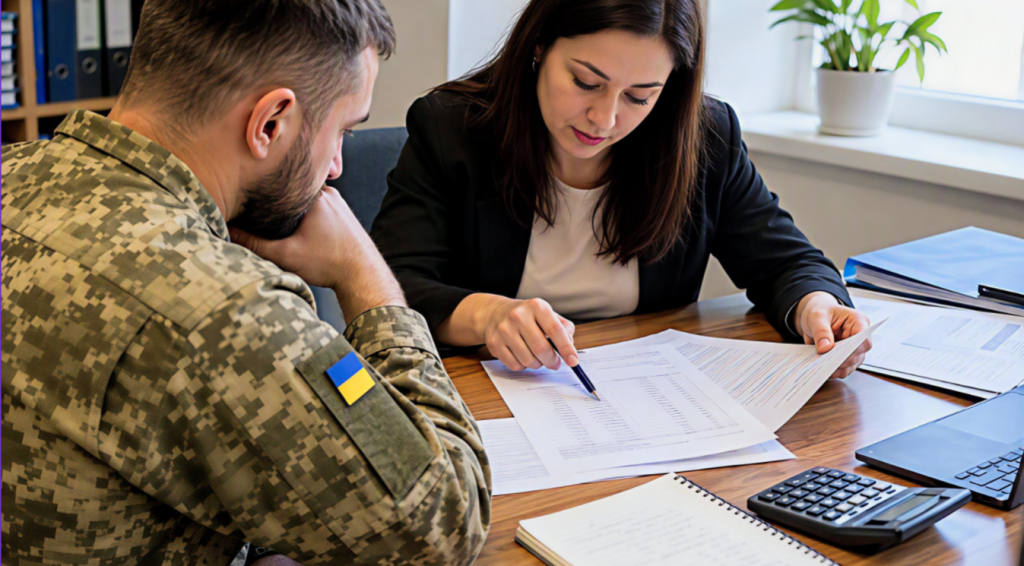 Адвокатка перевіряє документи щодо військових виплат