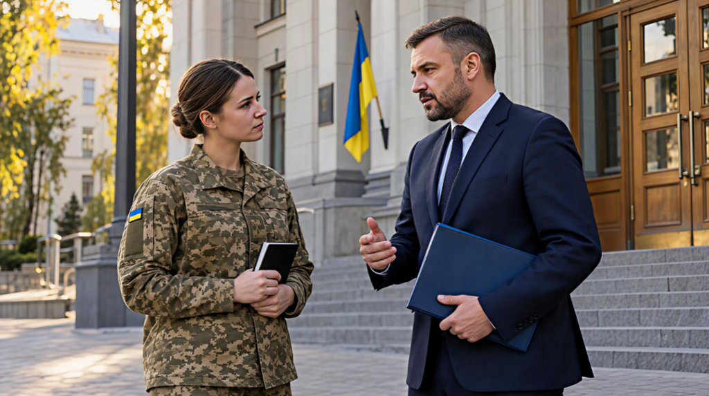 Консультація військової з адвокатом біля суду